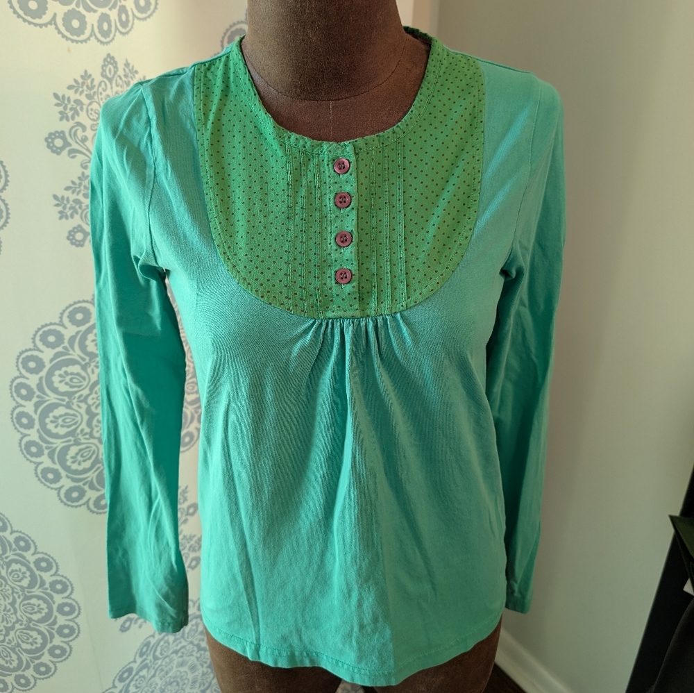 Boden Green Long Sleeve Pleated Bib Collar Blouse